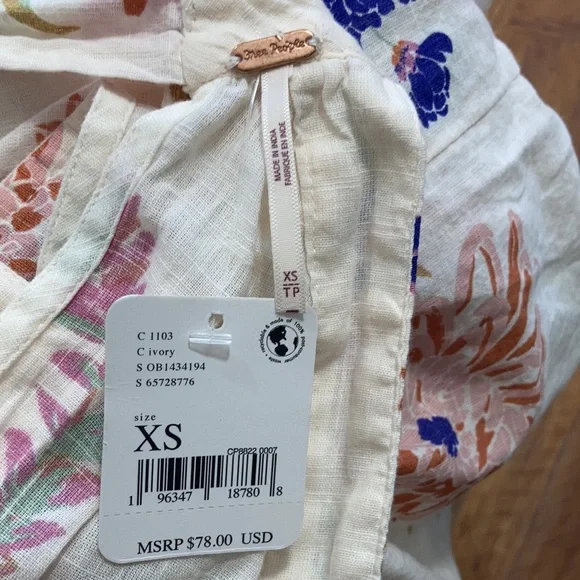 NWT $78 Free People Emily Printed Tank Multi Floral Halter Top Tunic Blouse XS - Picture 5 of 5